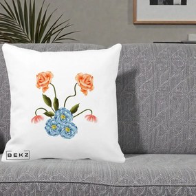 Perna Decorativa Trandafiri si Bujori Acuarela, 40x40 cm, Alba Mata, Husa Detasabila, Perna Inclusa, BEKZ®