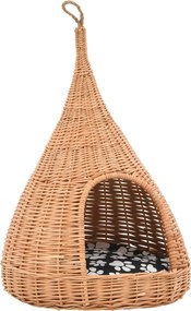 vidaXL Casă pentru pisici cu pernă, 40x60 cm, salcie naturală, teepee