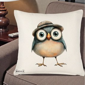 Perna Decorativa Pui cu Palarie Rotunda, 40x40 cm, Crem Reliefat, Husa Detasabila, Perna Inclusa, BEKZ®