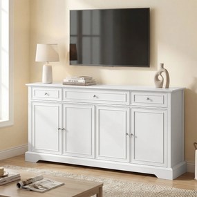HOMCOM Bufet de living, mobilier de depozitare cu 3 sertare, 4 uși cu închidere silențioasă și etajere reglabile, alb | Aosom Romania