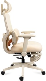 Scaun ergonomic din mesh cu tetieră reglabilă și suport lombar reglabil SYYT 9523 crem