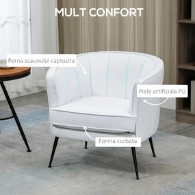 Fotoliu modern din piele artificiala cu picioare de otel HOMCOM, scaun decorativ tapitat, pentru sufragerie | Aosom RO