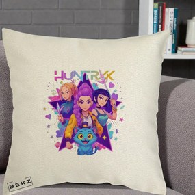 Perna Personalizata K-pop HUNTRX Trio cu Pisica Stele, 40x40 cm, Ecru, Husa Detasabila, Perna Inclusa, BEKZ®