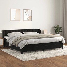 Pat box spring cu saltea, negru, 200x200 cm, catifea Negru, 200 x 200 cm, Nasturi de tapiterie