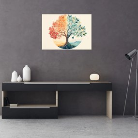 Tablou pe sticlă – Arbore dual cu fluture (70x50 cm)