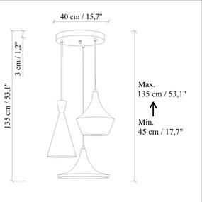 Lustră suspendată pe cablu TOM, 3 x E27, 40 W, 230 V, albastră