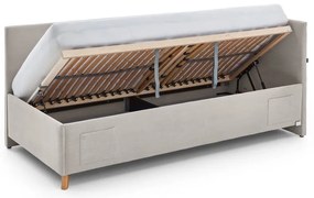 Pat pentru copii bej pe colț tapițat cu spațiu de depozitare cu somieră 90x200 cm Cool – Meise Möbel