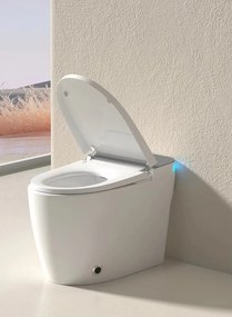 Smart WC R02 – Vas de Toaletă Inteligent cu rezervor integrat, deschidere automată, spălare cu apă caldă, uscare, senzor de picior, capac cu încălzire, afișaj LED, evacuare P-Trap, Alb/Gri