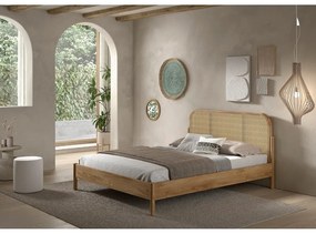 Pat matrimonial în culoare naturală din lemn de stejar fără somieră 160x200 cm Olive Rotan – Vipack