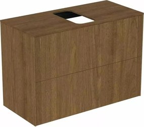 Dulap baza suspendat Ideal Standard Atelier Conca 2 sertare si blat cu decupaj central 80 cm finisaj nuc inchis