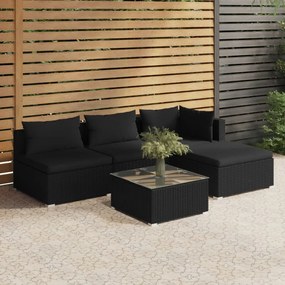 3101616 vidaXL Set mobilier de grădină cu perne, 5 piese, negru, poliratan