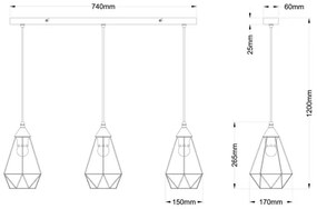 Lustră pe cablu Globo 15745-3H ZACHARY 3xE27/60W/230V