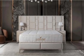 Pat LUXURY 160x200, stofa catifelata crem - Luna 21, cu somiera si spa