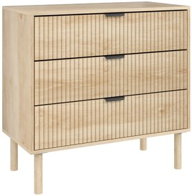 HOMCOM Comodă cu 3 Sertare, Picioare din Lemn Masiv și Design Canelat, 80x40x77,5 cm, Lemn Natural | Aosom Romania