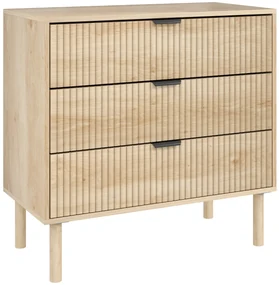 HOMCOM Comodă cu 3 Sertare, Picioare din Lemn Masiv și Design Canelat, 80x40x77,5 cm, Lemn Natural | Aosom Romania