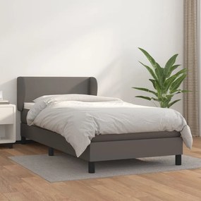 3127239 vidaXL Pat box spring cu saltea, gri, 100x200 cm, piele ecologică