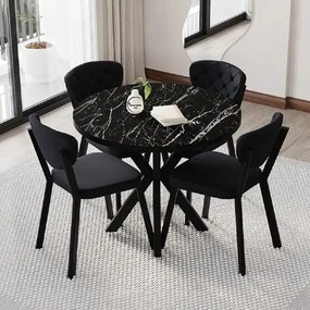 Masa de bucatarie rotunda din MDF, marmorat negru, Homs 80x80x75 cm