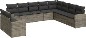 vidaXL Set mobilier de grădină cu perne, 10 piese, gri, poliratan