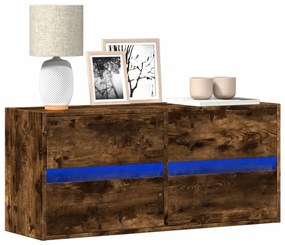 vidaXL Comodă TV de perete cu lumini LED, stejar fumuriu, 100x31x45 cm