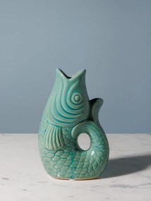 Vaza verde, din ceramica, forma de peste, H20cm Stone