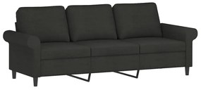 Canapea cu 3 locuri cu taburet, negru, 180 cm, material textil Negru, 212 x 77 x 80 cm