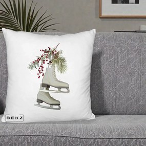 Perna Decorativa Patine cu Ramuri de Brad si Afine, 40x40 cm, Alb Pufos, Husa Detasabila, Perna Inclusa, BEKZ®