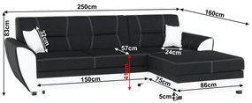 Colţar, piele ecologică albă/material textil negru, model dreapta, MARUTI