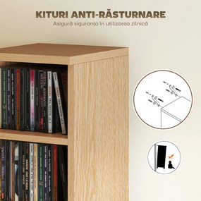 HOMCOM Set de 2 Mobili Suport CD cu Polițe Reglabile, Raft pentru 204 CD-uri Compact, Mobilier cu 12 Compartimente, pentru Living, Dormitor, Birou, 21x22,5x88,5cm, Culoare Lemn | Aosom Romania