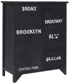 Dulap lateral cu 6 sertare, negru, 60x30x75 cm, lemn paulownia 1, Alb si negru