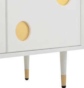 Comodă TV cu front din plasă metalică și accente aurii, 4 uși, 170x36x54 cm, Alb