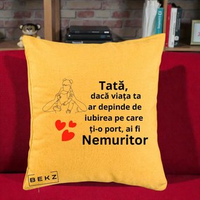 Cadou pentru Tata - Perna Personalizata Tata Nemuritor Mesaj, 40x40 cm, Galben, Husa Detasabila, Perna Inclusa, BEKZ®