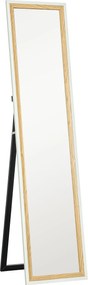HOMCOM Oglindă de podea lungime întreagă oglindă pe suport cu ramă cu efect lemn, montare pe sol, suspendată, sprijinită, 157 x 37 cm alb | Aosom Romania