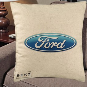 Perna Personalizata cu emblema Ford, 40x40 cm, Bej, Husa Detasabila, Perna Inclusa, BEKZ®