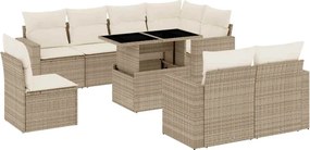 vidaXL Set canapele de grădină, 9 piese, cu perne, bej, poliratan