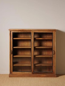 Vitrina din lemn reciclat si sticla, cu 2 usi glisante,aspect rustic, Emile