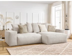 Colțar crem extensibil/cu spațiu de depozitare cu tapițerie din catifea reiată Voltaire – Bobochic Paris