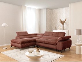 Colțar teracotă cu tapițerie din catifea reiată (cu colț pe partea stângă/în formă de ”L”) Marbeya – Ropez