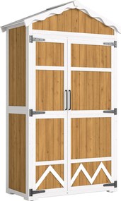 Outsunny Căsuță de grădină din lemn 105x55x179 cm Dulap pentru unelte cu 4 rafturi Acoperiș din metal galvanizat Lemn natural | Aosom Romania
