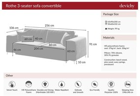 Canapea extensibilă din catifea devichy Rothe, 256 cm, verde închis