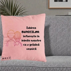 Cadou pentru Bunici - Perna Personalizata Iubirea Bunicilor Infloreste Cuplu Line Art Gradient, 40x40 cm, Roz, Husa Detasabila, Perna Inclusa, BEKZ®