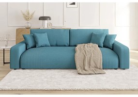 Canapea turcoaz extensibilă, cu spațiu de depozitare, cu tapițerie din catifea reiată 234 cm Sara – Ropez