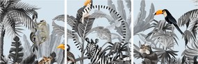 Tablou - Animale în pădurea tropicală (cu ceas) (90x30 cm)