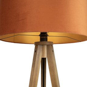 Lampă de podea din lemn cu abajur portocaliu și interior auriu 50cm - Tripod Classic