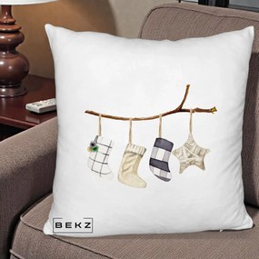 Perna Decorativa Ciorapi de Craciun pe Ramura, 40x40 cm, Alb Pufos, Husa Detasabila, Perna Inclusa, BEKZ®