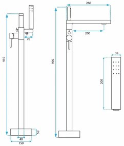 Baterie monocomanda pentru cada freestanding Rea Aras