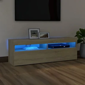 804376 vidaXL Comodă TV cu lumini LED, stejar Sonoma, 120x35x40 cm