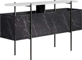 Comoda HANLEY, alb/negru cu efect de marmura, PAL melaminat/metal, 150