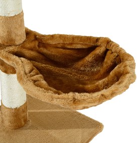 PawHut Arbore pentru pisici Răzuitoare 55x30x95 cm cu Cuib Platformă Casetă Scară Sfoară de Joc Placă de Lemn și Acoperit cu Catifea Maro | Aosom Romania