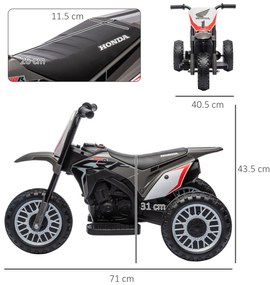 HOMCOM Motocicletă cross electrică pentru copii licență Honda CRF450RL 3 roți baterie 6V copii 18-36 luni gri | Aosom Romania