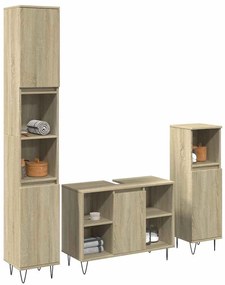 vidaXL Set mobilier de baie, 3 piese, stejar sonoma, lemn prelucrat